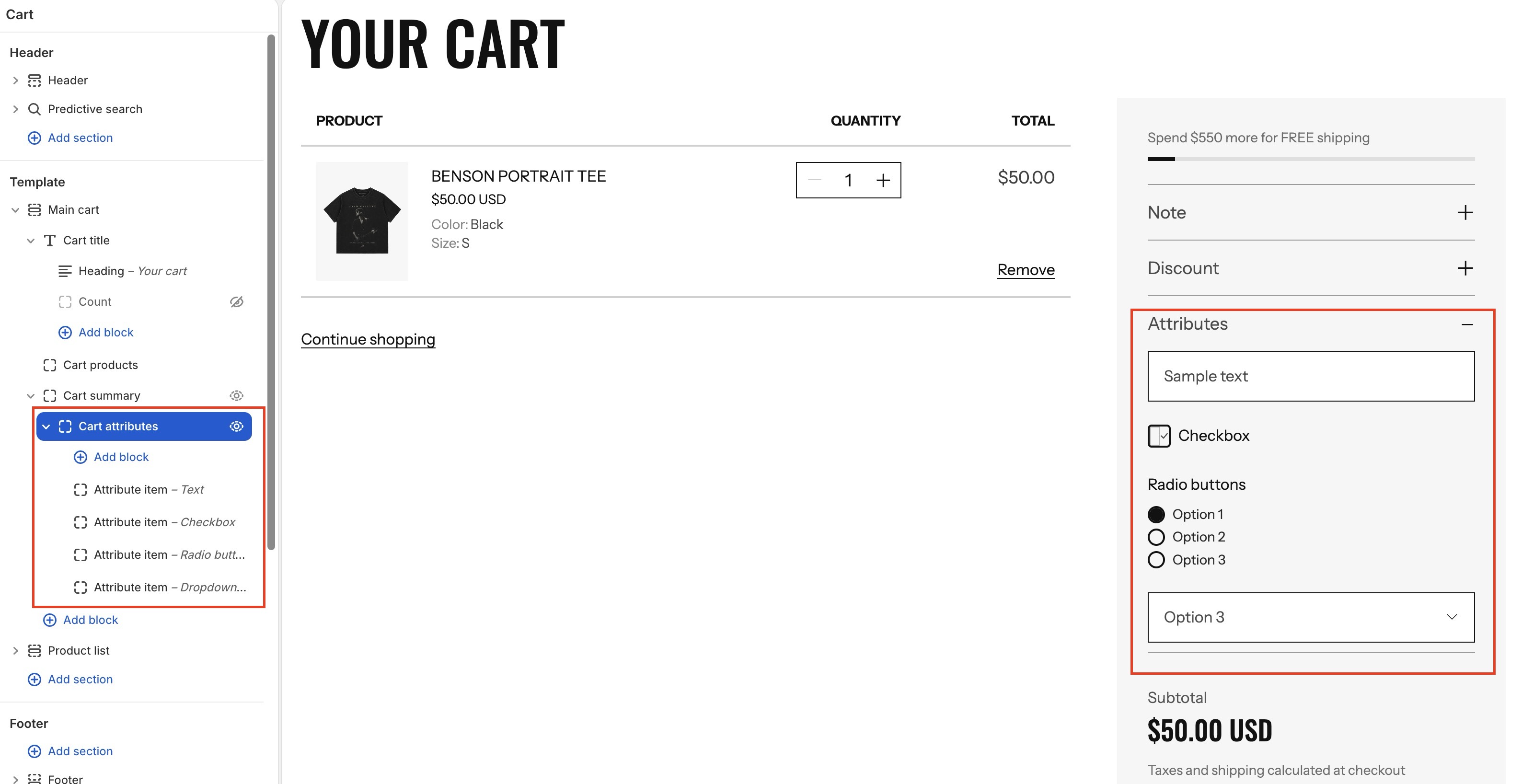 Cart atributes