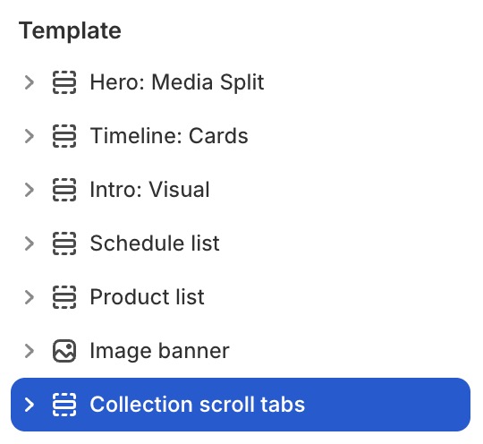 Collection scroll tabs