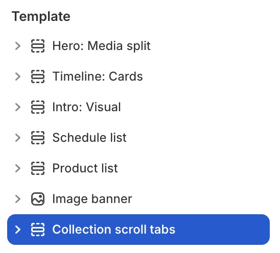 Collection scroll tabs