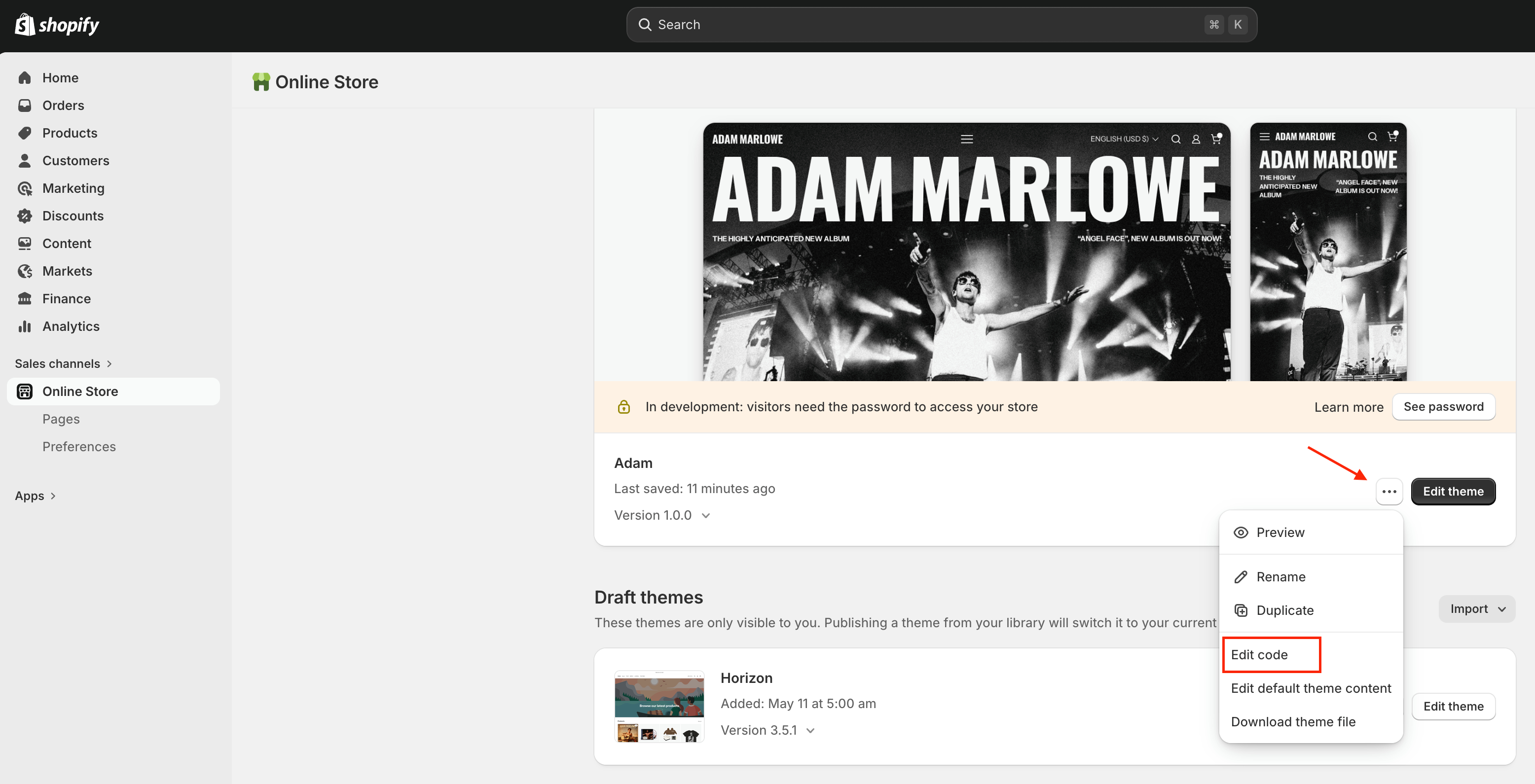 Edit code theme