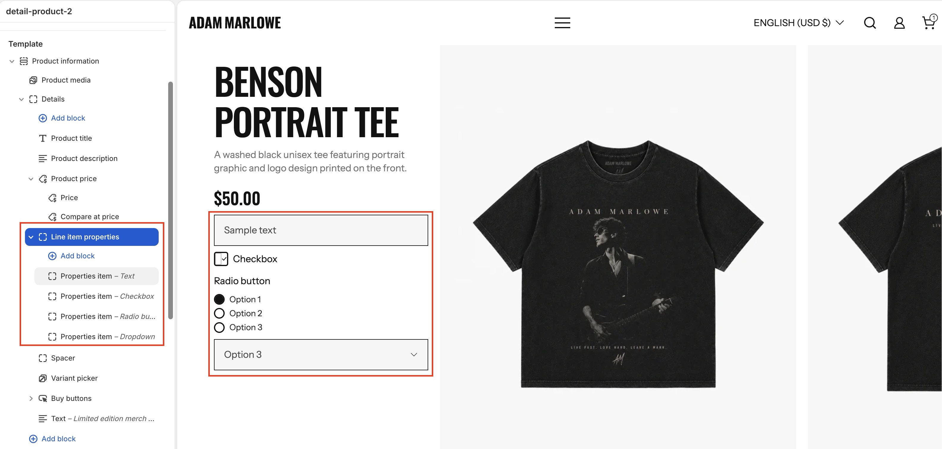 Product line item properties