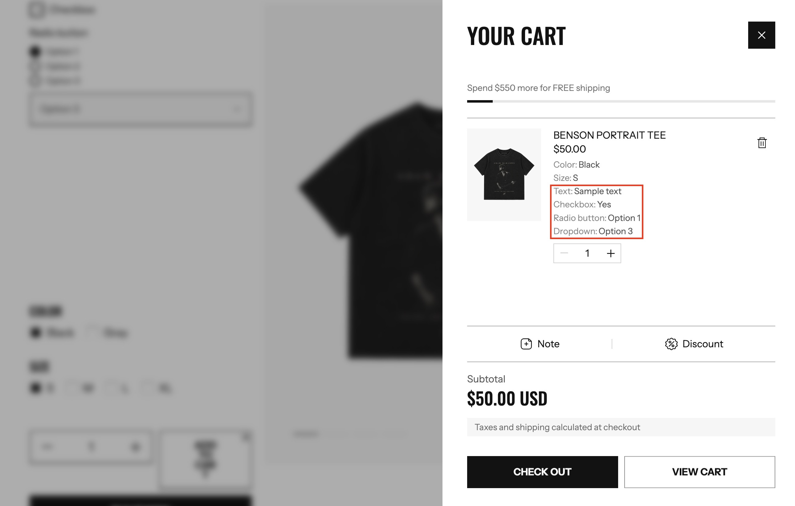 Product line item properties cart mini