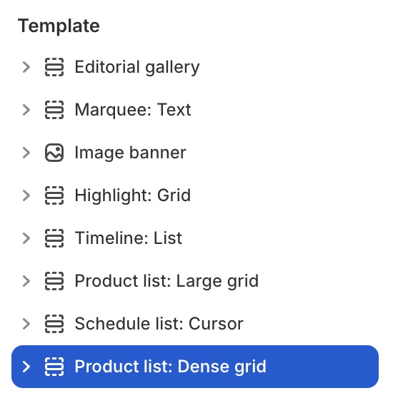 Product list: Dense grid