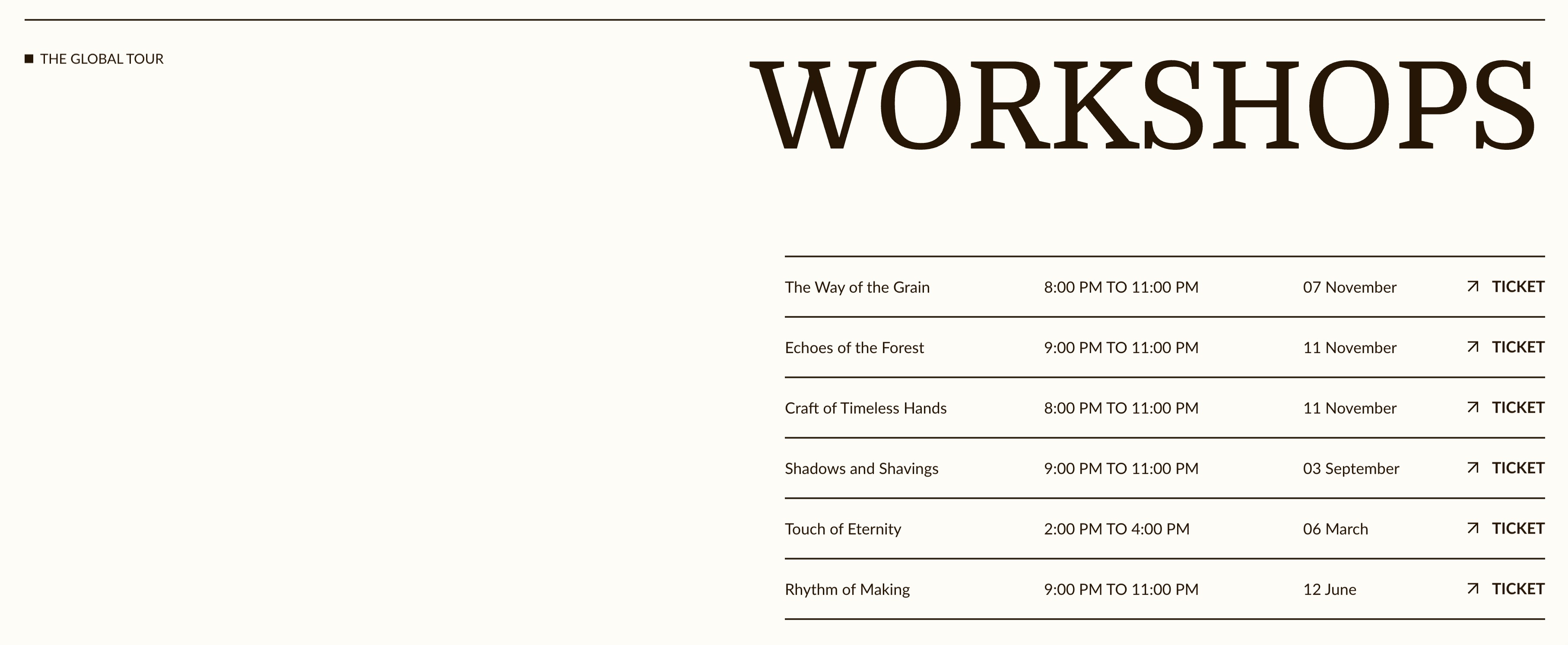 Schedule list: Table