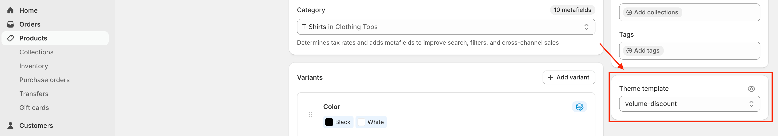 Select product template
