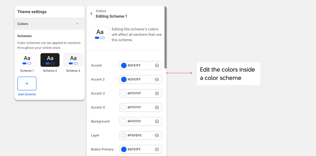 Theme settings colors