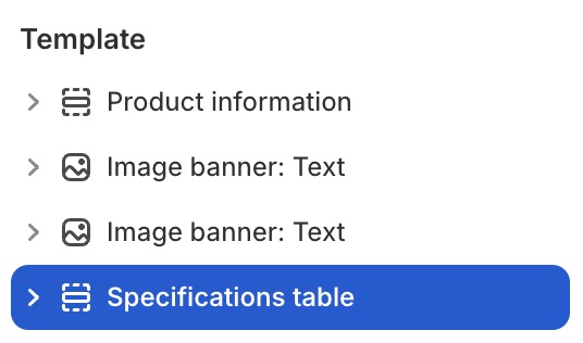 Specifications table